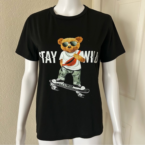 SHEIN Other - Shein Big Kids Stay Wild Cool Bear Graphic Short Sleeve Tee Shirt - Size 13-14 Y